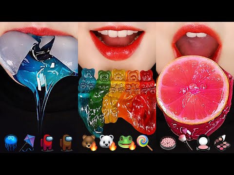 11MINUTES EMOJI EATING ASMR FOR SLEEP, ROASTED JELLY, TANGHULU, HONEY JELLY WAX CANDY ASMR 🪼