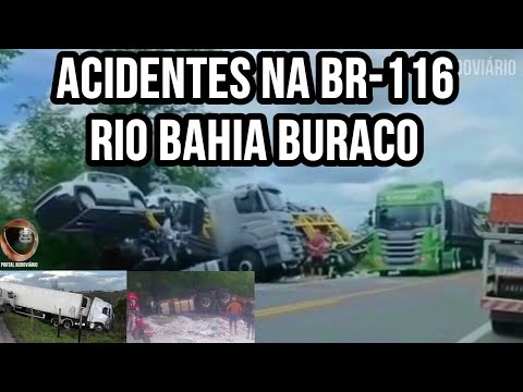 Três acidentes com caminhões devido a buraqueira na BR 116 entre Cândido Sales BA e Divisa Alegre MG