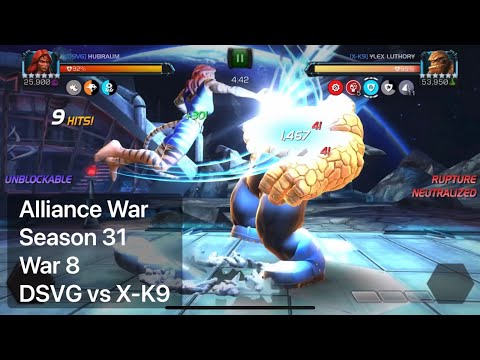 MCOC AW S31 War 8 - vs X-K9 - You Know My Main Champ! Tigra vs Thing, Doom And More
