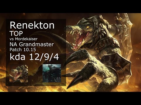 Renekton Top vs Mordekaiser - NA Grandmaster 12/9/4 Patch 10.15 Gameplay