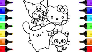 Hello Kitty Kuromi Chococat & Pompompurin Sanrio Coloring Page | Hello Kitty & Friends Coloring Book