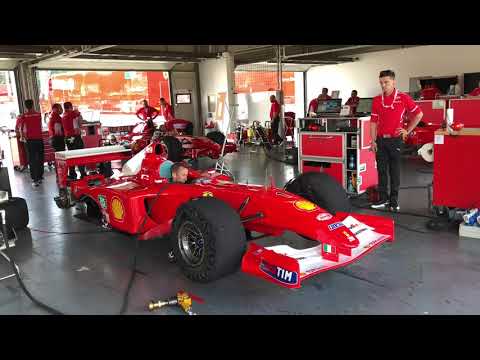 Ferrari F2001 ex Michael Schumacher start up, warm ups, fly bys & downshifts
