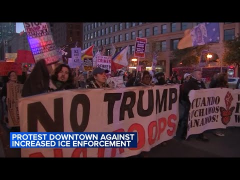 Hundreds of anti-ICE protesters march through downtown Chicago