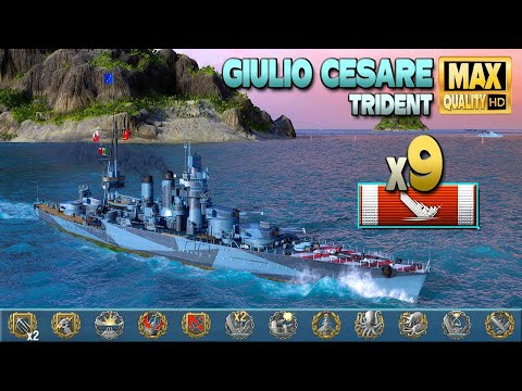 Battleship Giulio Cesare: 9 ships destroyed on map Trident - World of Warships