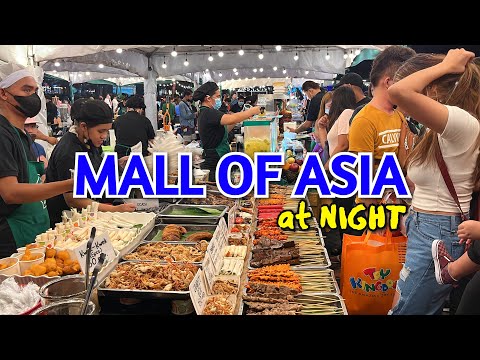 SM MALL OF ASIA at NIGHT! Weekend Walking Tour + Street Food in Philippines BIGGEST SHOPPING MALL!