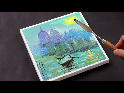 Cityscape Abstract Painting / Venetian sunrise in Acrylics with palette knife / Demo / Day #208