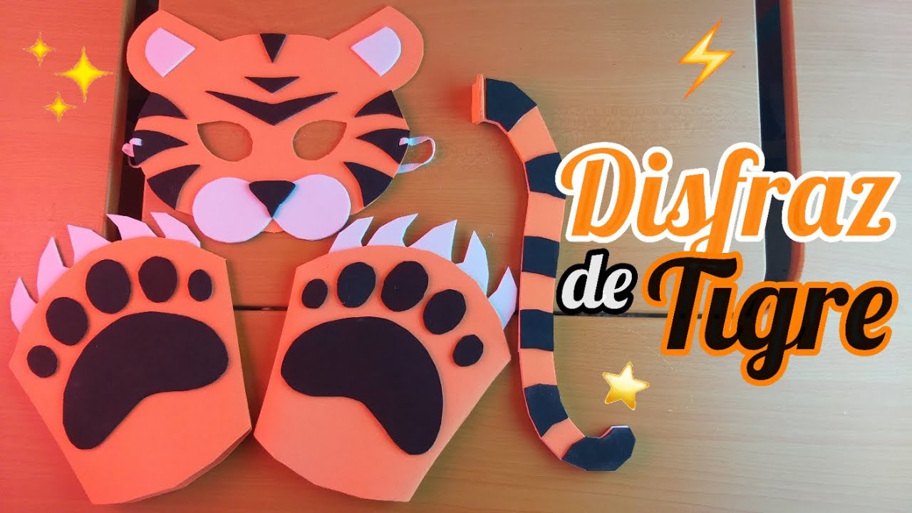 Cómo hacer un Disfraz de TIGRE para niños, Máscara , Garras y Cola con foamy | Momuscraft