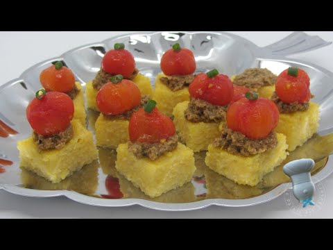 Recette des cubes de polenta, tapenade, tomates cerise