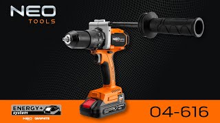 Skrutkovač/Vŕtačka s príklepom, 04-616, aku, 18V, Energy+, Neo Tools