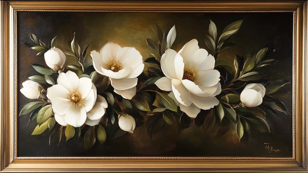 Vintage Peonies Still Life | Floral TV Art | Gold Frame | TV Screensaver