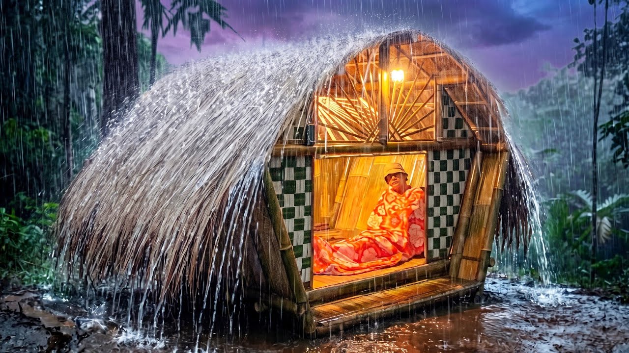 NON-STOP NIGHT RAIN! Build a SPECTACULAR Shelter