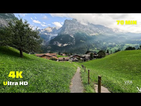 Grindelwald Lauterbrunnen Switzerland 4k - Virtual Walk Tour - Virtual Scenery Treadmill Workout