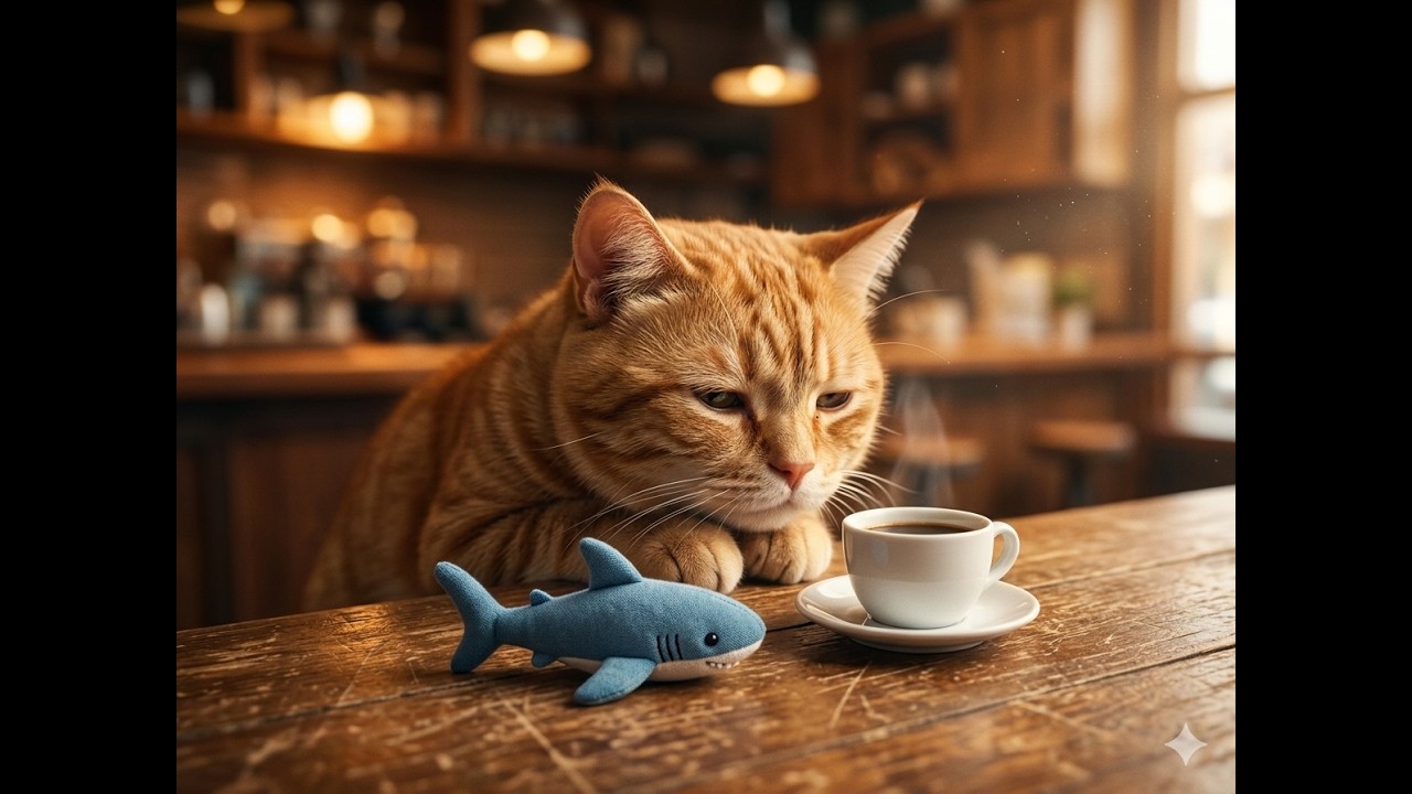 Cat Café with Orange Cat and sharky ☕🐱 | Cozy Coffee Time Ambience | Sleep & Study