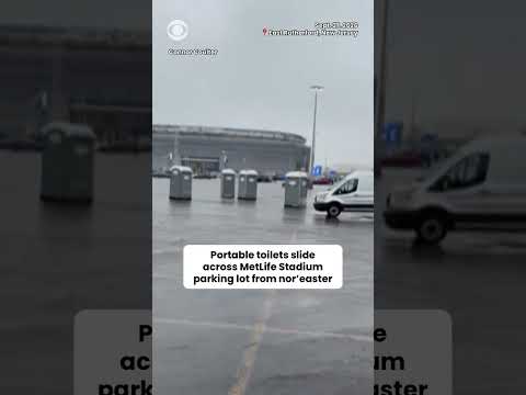 Portable toilets slide across MetLife Stadium parking lot during nor’easter #shorts