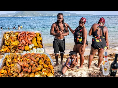 Reggae Beach π°π³ Epic sea food boil cook out mad fun with the familyπ lobster, shrimp, crab, corn etc