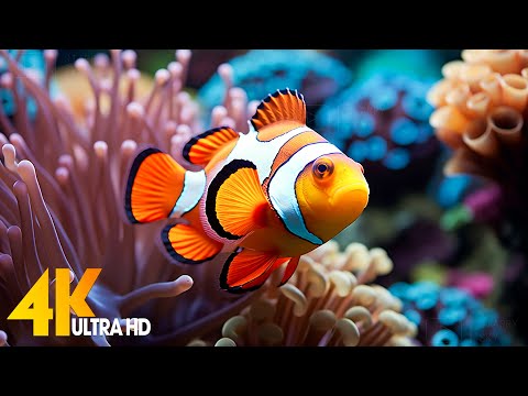 Aquarium 4K VIDEO (ULTRA HD) ???? Beautiful Coral Reef Fish - Relaxing Sleep Meditation Music #96