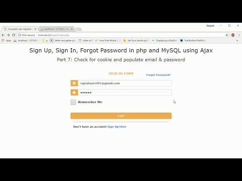 Check for cookie and populate email and password in php using ajax part7