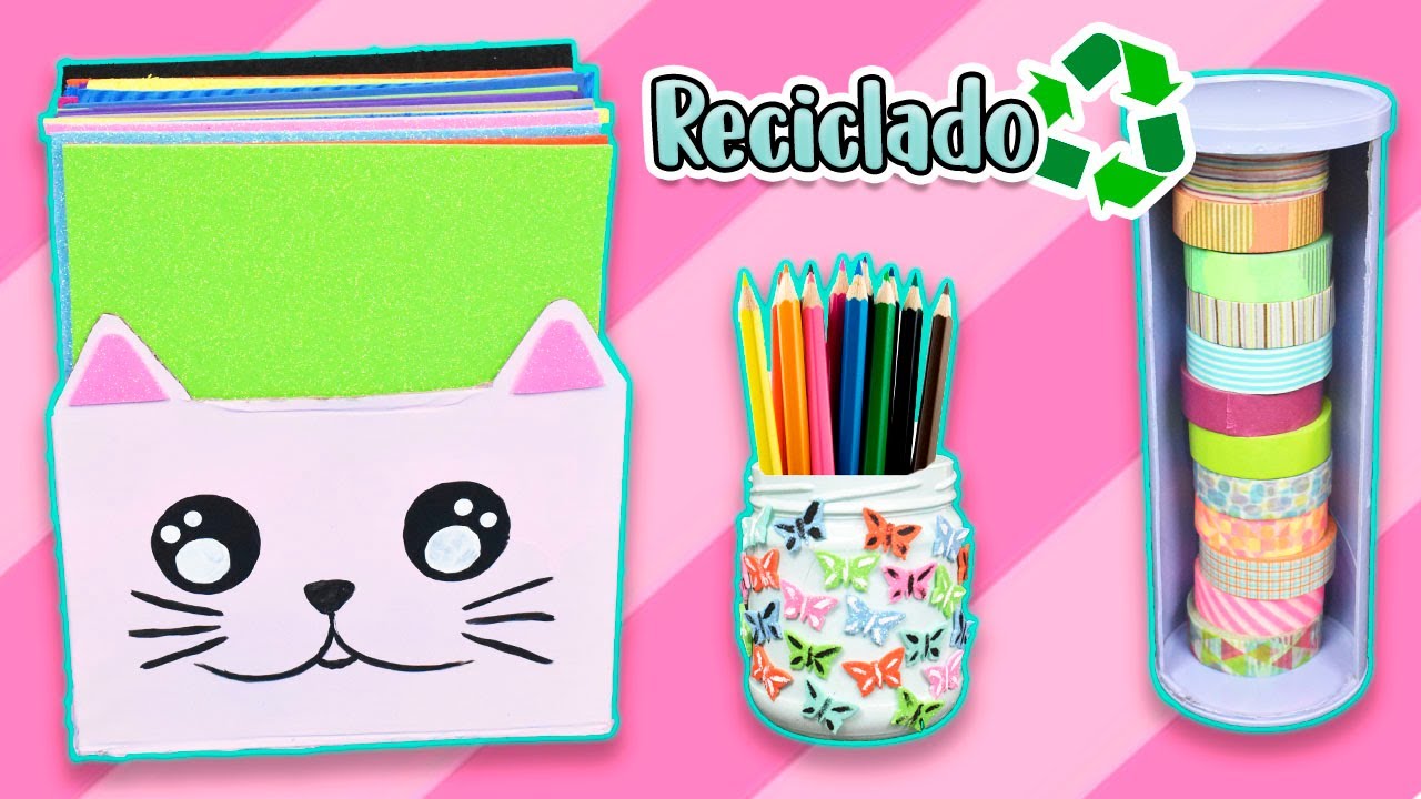 3 ORGANIZADORES de ESCRITORIO con RECICLADO / FÁCILES y KAWAII - Ingenio KD