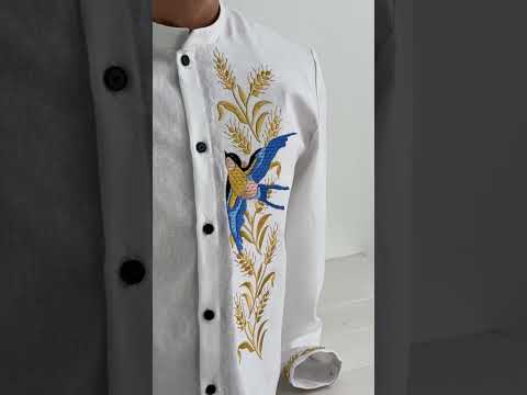 Чоловіча сорочка з вишивкою Ластівка біла, сорочка вишита, сорочка вишиванка, сорочка з вишивкою - фото 1 - id-p2359343756