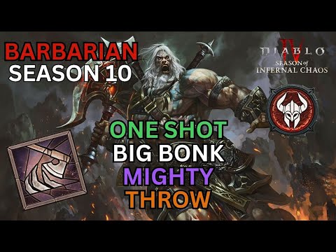 Mighty Throw One Shot Big Bonk Trillion Damage Meta Build Barbarian Diablo 4 Season 10 #barbarian