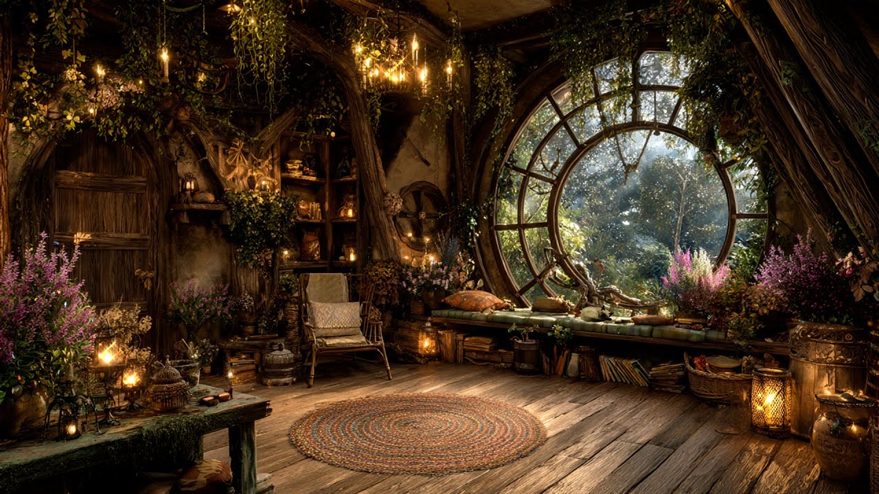 Dark Witch's Tearoom Ambience 🍵✨ Enchanted Fantasy Music & Winter Nature ~ Read, Work or Chill