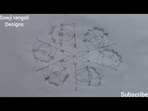 Beautiful Rose flowers rangoli design with 7*4 dots//Pandaga muggulu//Sowji rangoli designs