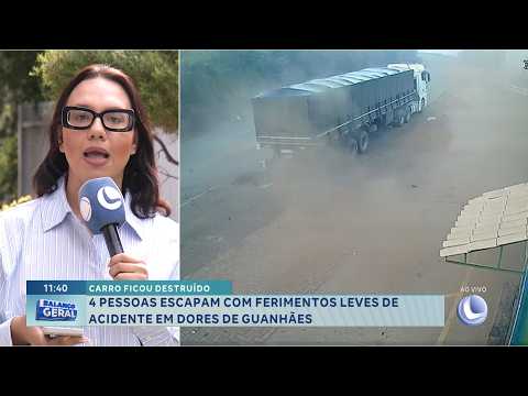 Carro Destruído: Quatro pessoas ficam feridas em acidente em Dores de Guanhães.