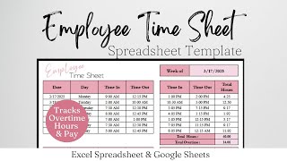 Employee Time Sheet Template Excel Spreadsheet, Work Time Tracking with Overtime and Lunch Breaks