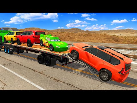 Flatbed Truck Mcqueen  Transportation with Truck   Pothole vs Car #011   BeamNG Drive