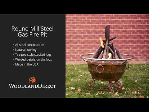 The Round Mill Steel Gas Fire Pit with Logs