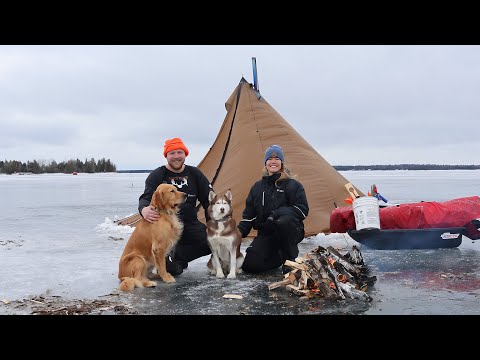 Winter Hot Tent Camping Adventure- 5 Days Ice Fishing & Hunting