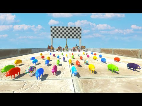 CHASE SPEED RACE TO EAT AN COLOR PIG AND ANIMALS FUNNY  - Animal Revolt Battle Simulator