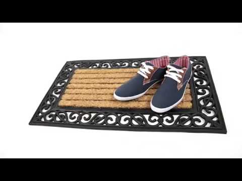 Fußmatte Kokos gestreift Schwarz - Braun - Naturfaser - Kunststoff - 75 x 2 x 45 cm