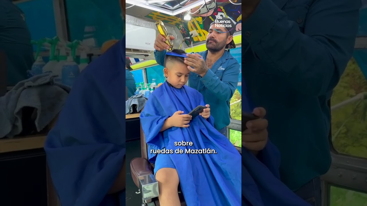 Transform&oacute; un cami&oacute;n urbano en barber&iacute;a