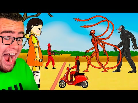 SQUID GAMES vs VENOM and CARNAGE and DEADPOOL! (Reaction)
