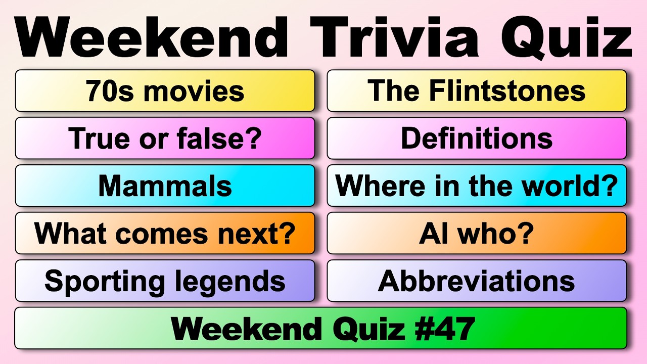 WEEKEND TRIVIA QUIZ #47 - 50 questions - 70s films, mammals, sporting legends, countries, famous Als