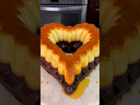 Chocoflan Chocolate Flan Cake Heart Shaped Easy Dessert Recipe #shorts