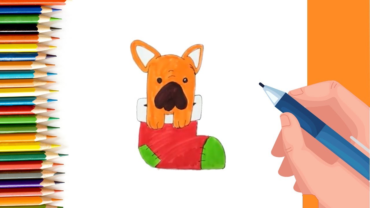 Learn to draw easy christmas drawings of puppy in stockings #puppydrawing #easychristmasdrawing