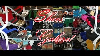 I decided to take over my Linen closet and convert it into my own shoe closet.The closet is compact (2x2) so I needed to utilize every inch of space.
I purchased 3- 4 tier expandable shoe racks for the back wall (64 pairs total) and 1 – 12 tier “Over-the-Door”Shoe Rack for the adjacent wall (36 pairs total). So now with100 pairs of shoes on the walls and out of the way, I was able to store an additional 17 pairs under and on the floor of the closet.
To store my clutches I purchased an “Over-the-Door” Handbags-and-Purses organizer and hung them up on the inside of closet door.
On the last wall I nailed up 2 thin ropes horizontally and picture hangers for the bottom row, and hung up all my belts.