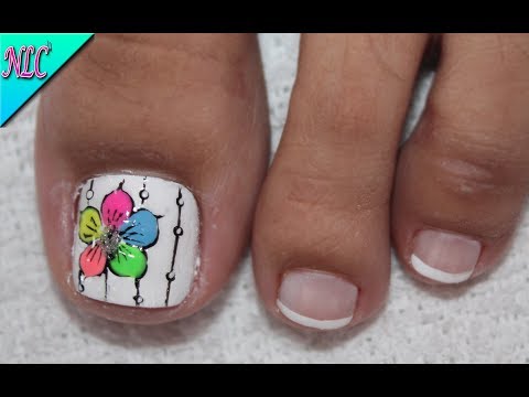 DISEÑO DE UÑAS PARA PIES FLOR DE COLORES PRINCIPIANTES – FLOWERS NAIL ART – NLC