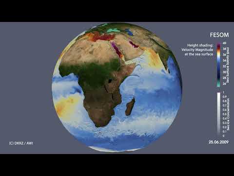 AWI-CM3: sea surface salinity, velocity at the sea surface and sea ice 2005-2014