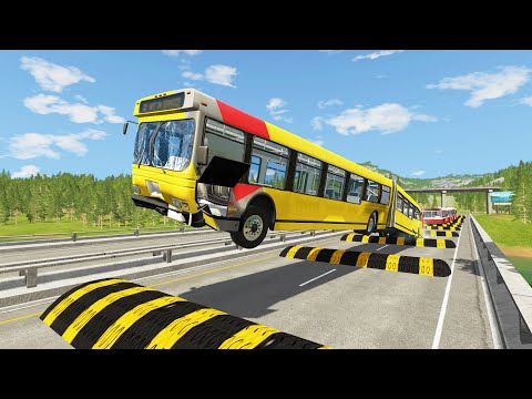 Long Bus, City Bus And School Bus Vs 100 Massive Speed Bumps #1 in BeamNG.Drive