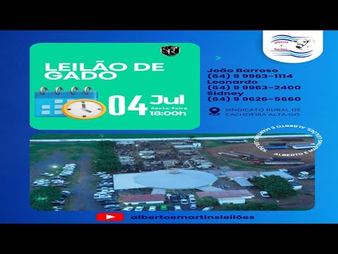 LEILÃO ALBERTO e MARTINS 04/07/2025 AS 18:00 hs em Cachoeira Alta Go.