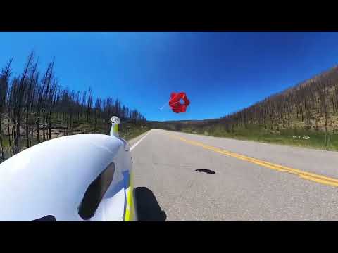 Velomobile decending with Parachute - TransAmBikeRace 2023