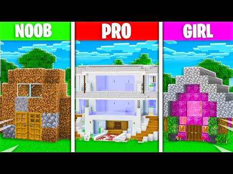 Noob vs Pro vs Girl Minecraft House Build Battle!