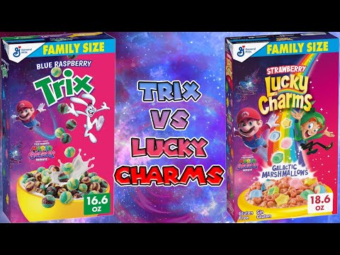 Battle of Breakfast || Lucky Charms vs Trix - Super Mario Galaxy Movie Cereal Review