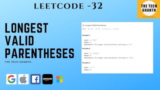 YouTube video 'Leetcode 32 | Longest Valid Parentheses (Google Interview Question | Goldman Sachs Interview Ques)'