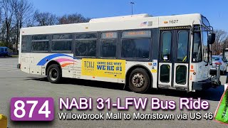 NJ Transit 874 Bus Ride: 2012 NABI 31-LFW 1627 from Willowbrook Mall to Morristown