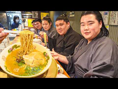 Sumo Wrestlers Slurp Hakata Ramen🍜 50 Extra Noodle Refills