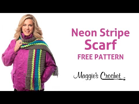 Deborah Norville Every Day Soft Yarn Neon Stripe Scarf Free Crochet Pattern - Right Handed
